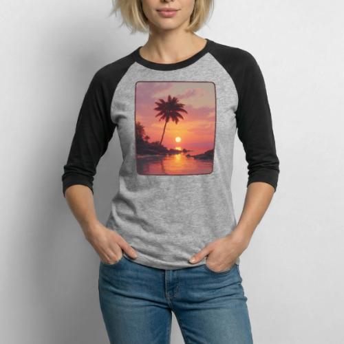 Tropical Beach Sunset Palm Design - Unisex Baseball T-Shirt