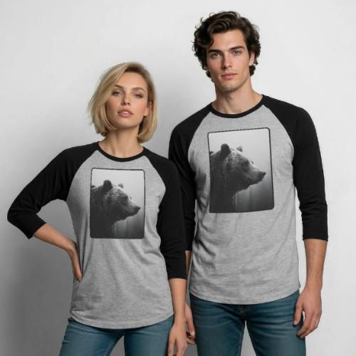 Grizzly Bear Black White Portrait Design - Unisex Baseball T-Shirt