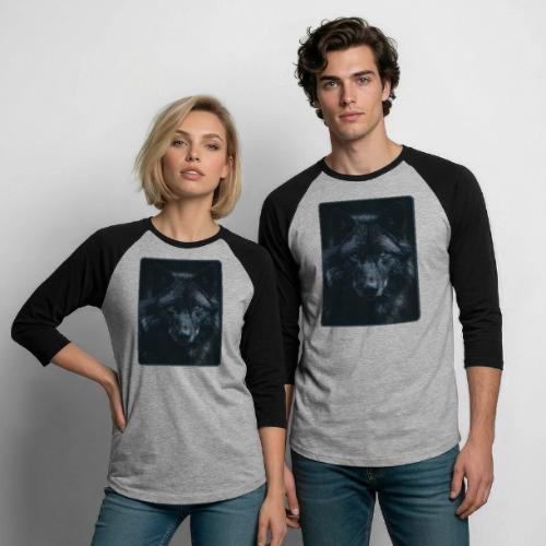 Black Wolf Intense Eyes Portrait Design - Unisex Baseball T-Shirt