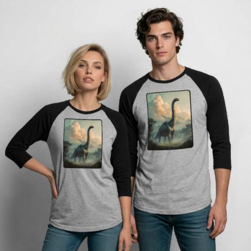 Brachiosaurus Prehistoric Scene Design - Unisex Baseball T-Shirt