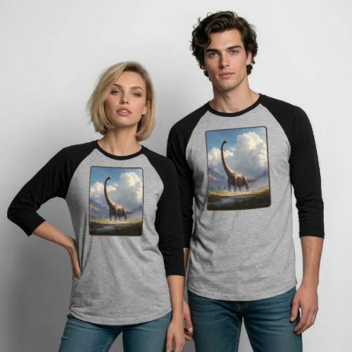 Brachiosaurus Valley Landscape Design - Unisex Baseball T-Shirt