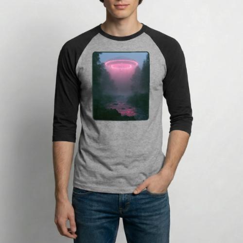 Neon UFO Forest River Design - Unisex Baseball T-Shirt
