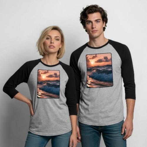 Golden Sunset Ocean Wave - Unisex Baseball T-Shirt