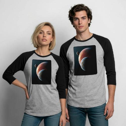 Three Planets Deep Space Design - Unisex Baseball T-Shirt