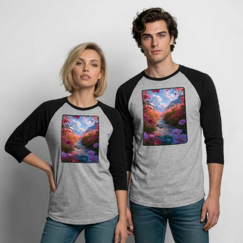 Dreamy Cosmos Valley Landscape Art - Unisex Baseball T-Shirt