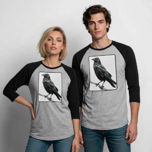 Raven Black and White Art Design - Unisex Baseball T-Shirt