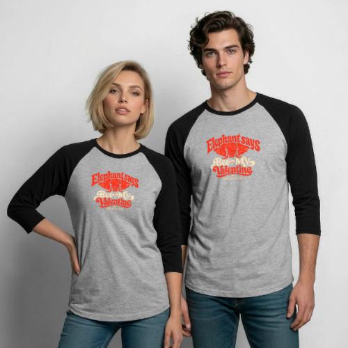 Retro Elephant Bee My Valentine Cute Couple - Unisex Baseball T-Shirt