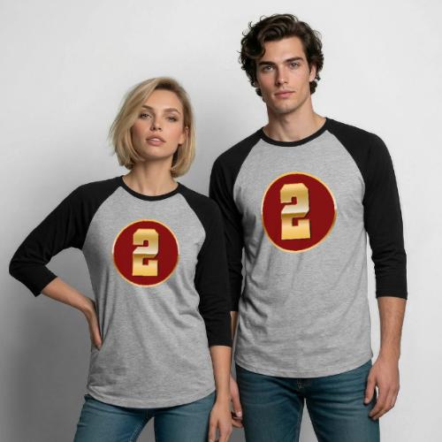 Number 2 in Gold Varsity Font - Unisex Baseball T-Shirt