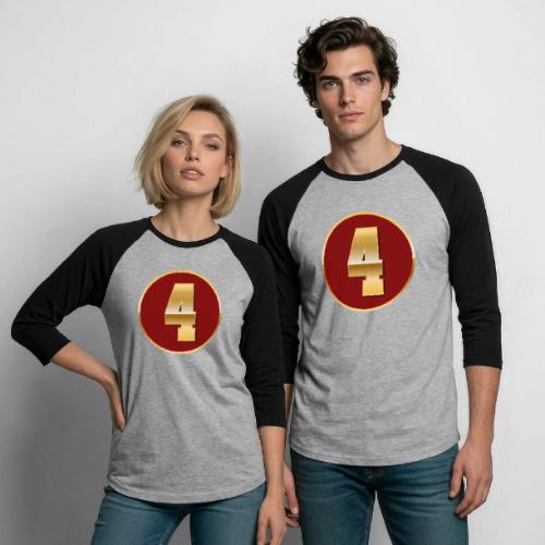 Number 4 in Gold Varsity Font - Unisex Baseball T-Shirt