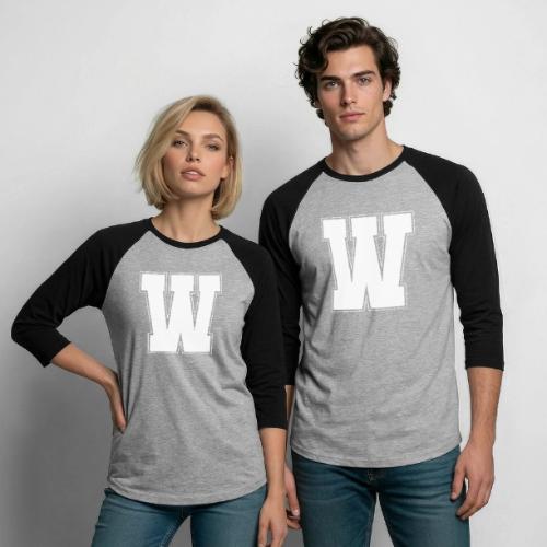 White Letter W – Varsity Alphabet Monogram - Unisex Baseball T-Shirt