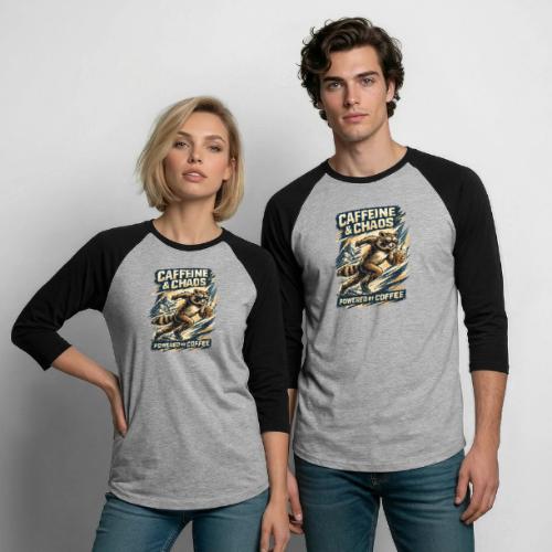 Funny Caffeine Chaos Raccoon Coffee Lover Morning - Unisex Baseball T-Shirt