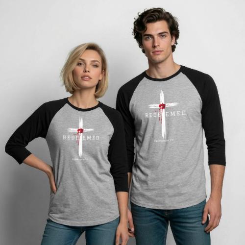 Redeemed by the blood of Jesus - Ephesians 1:7 - Unisex Baseball T-Shirt