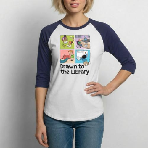 Drawn to the Library - Unisex Baseball T-Shirt