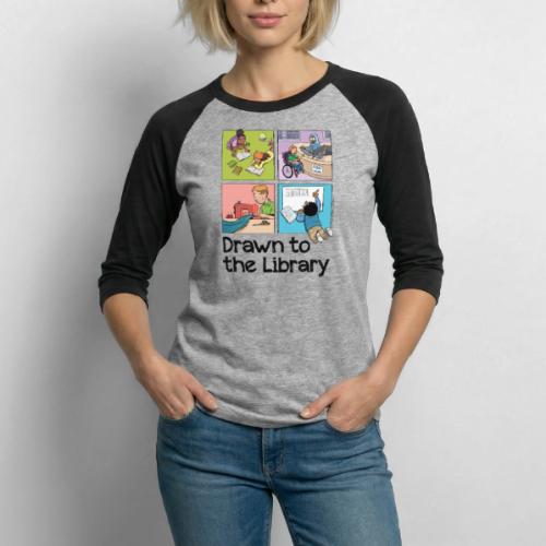 Drawn to the Library - Unisex Baseball T-Shirt