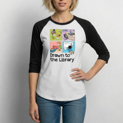 Drawn to the Library - Unisex Baseball T-Shirt