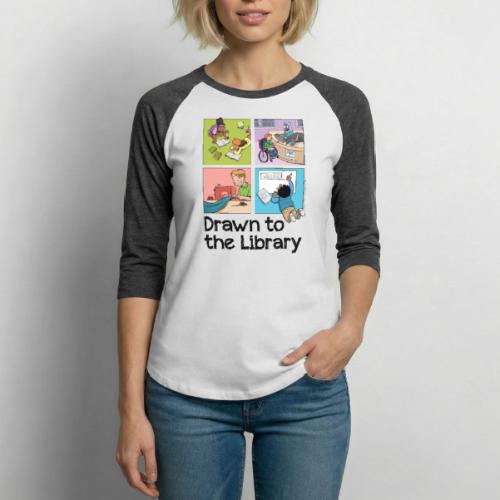 Drawn to the Library - Unisex Baseball T-Shirt