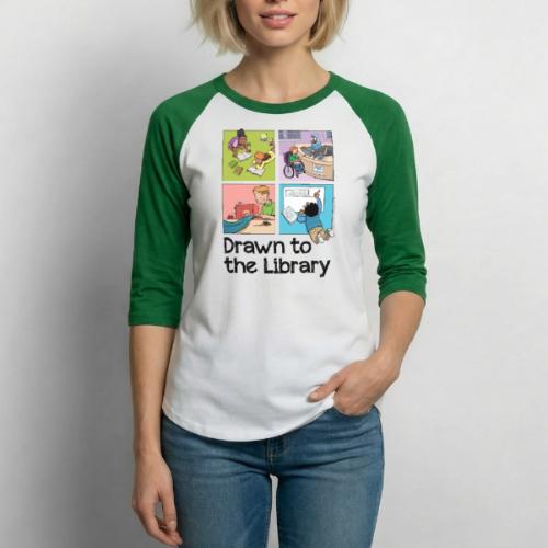 Drawn to the Library - Unisex Baseball T-Shirt