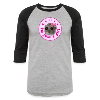 Im just a girl Funny Meme Design - Unisex Baseball T-Shirt - heather gray/black - Front - AI Model Female 172 light (172cm) & AI Model Male 178 light (178cm)
