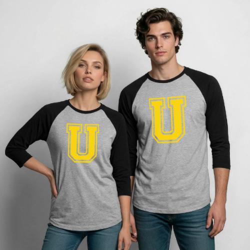 Letter U – Capital Athletic Alphabet Monogram - Unisex Baseball T-Shirt
