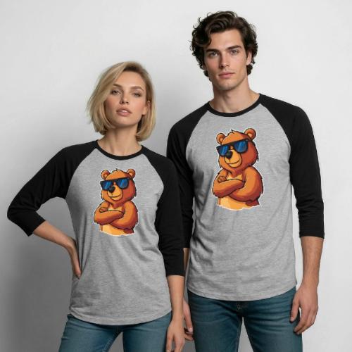 Cool Bear Sunglasses Cartoon Design - Unisex Baseball T-Shirt