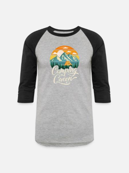 Camping Queen - Unisex Baseball T-Shirt - heather gray/black