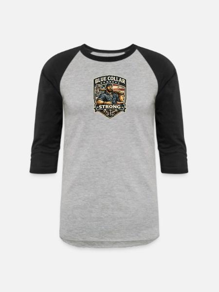 Blue Collar Strong  - Unisex Baseball T-Shirt - heather gray/black