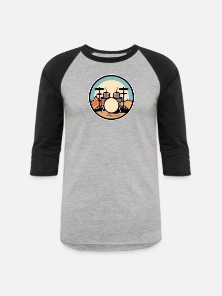Drum Kit Artwork - Unisex Baseball T-Shirt - heather gray/black