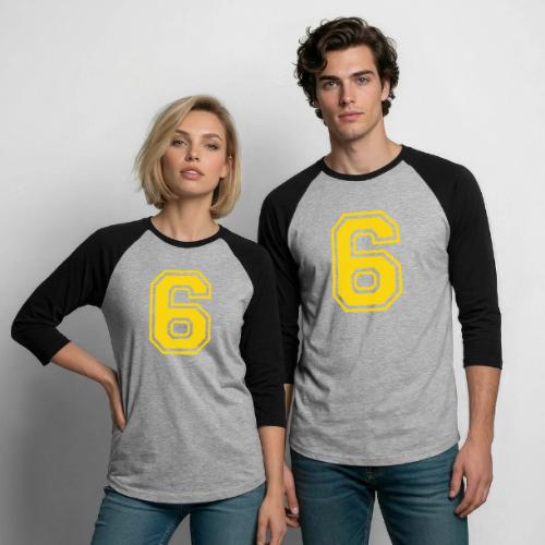 Number 6 in a classic athletic collegiate font - Unisex Baseball T-Shirt