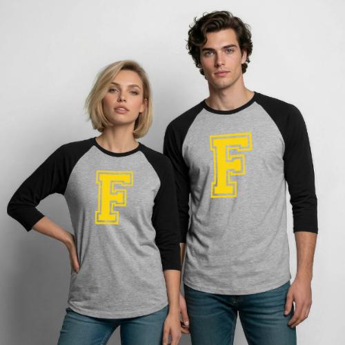 Letter F – Capital Athletic Alphabet Monogram - Unisex Baseball T-Shirt