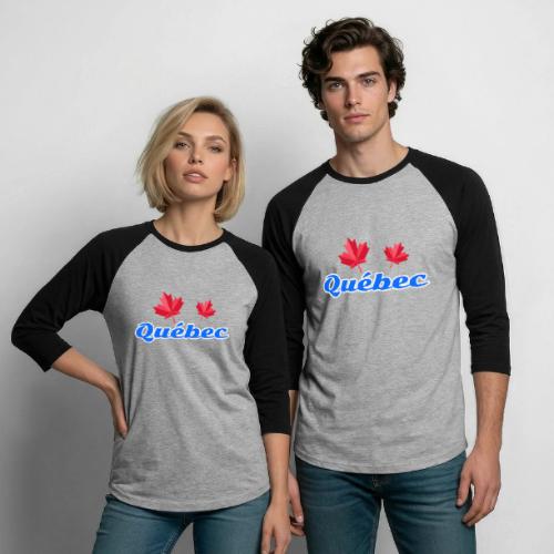 Québec with two red maple leaves - Unisex Baseball T-Shirt