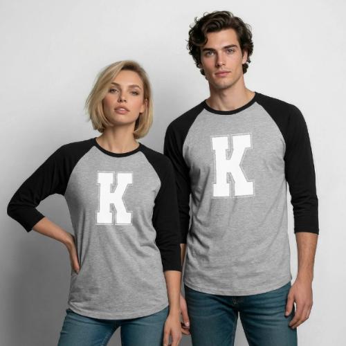 White Letter K – Varsity Alphabet Monogram - Unisex Baseball T-Shirt