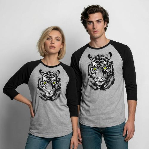 Gray Tiger Head Drawing - Black and white Tiger - Unisex Baseball T-Shirt