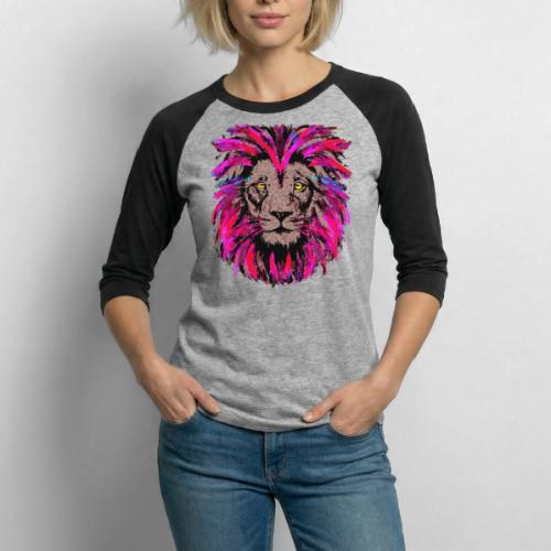 Purple Lion Head - Pink Lion Face Drawing - Unisex Baseball T-Shirt