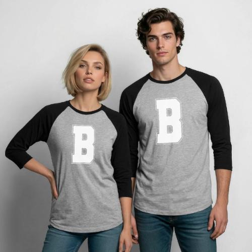 White Letter B – Varsity Alphabet Monogram - Unisex Baseball T-Shirt
