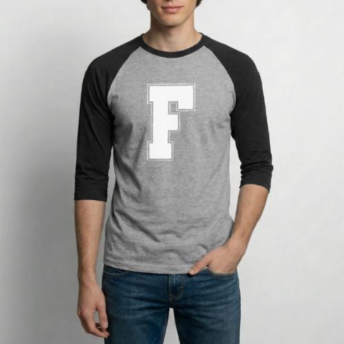 White Letter F – Varsity Alphabet Monogram - Unisex Baseball T-Shirt