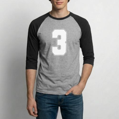 White Number 3 – Varsity Font - Unisex Baseball T-Shirt