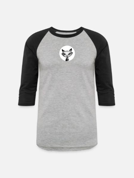 Whimsical Cat Bead Portrait - Unisex Baseball T-Shirt - heather gray/black