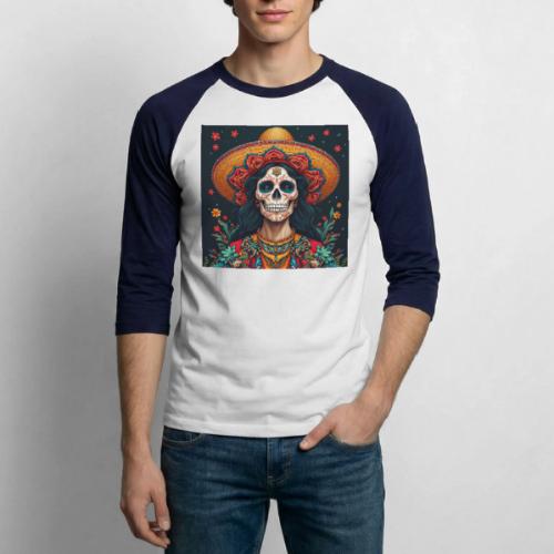 Charra Skull Art | Traditional Mexican Design - Unisex Baseball T-Shirt