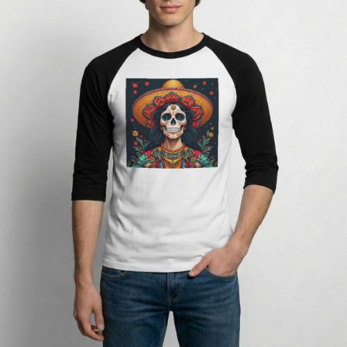 Charra Skull Art | Traditional Mexican Design - Unisex Baseball T-Shirt