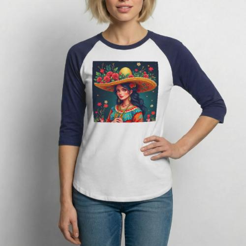 Mexican Design, Regional Mexican Charro Woman - Unisex Baseball T-Shirt