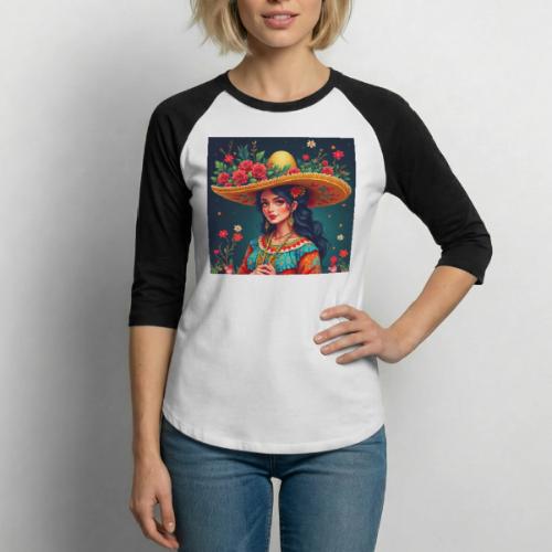 Mexican Design, Regional Mexican Charro Woman - Unisex Baseball T-Shirt