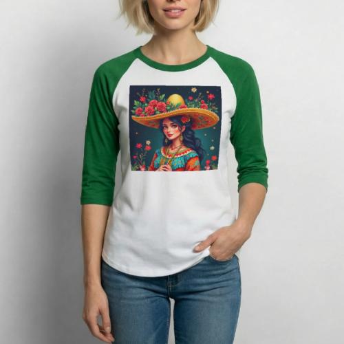 Mexican Design, Regional Mexican Charro Woman - Unisex Baseball T-Shirt
