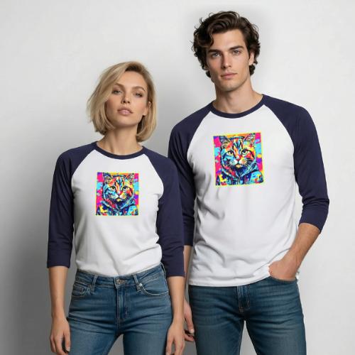 Feline Finesse: Best Cat Paint Art for Print - Unisex Baseball T-Shirt
