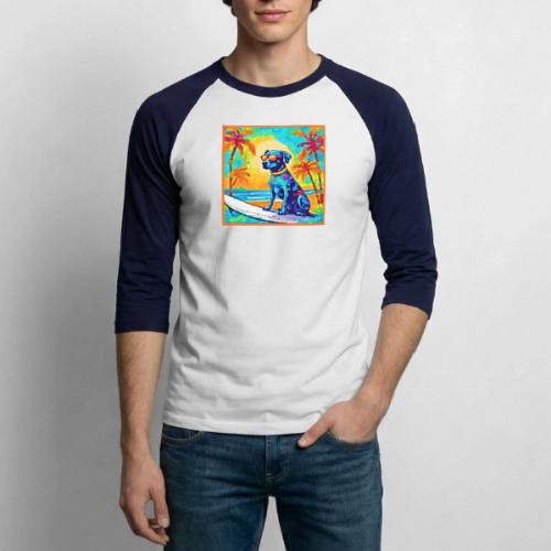 Surfing Pooch: Beach Sunglasses - Unisex Baseball T-Shirt