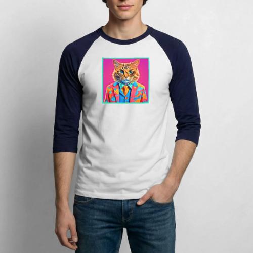 Chic Cat Art: Spectacled Swagger - Unisex Baseball T-Shirt