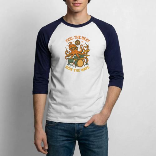 Feel the Beat Octopus Drummer Retro 70s t-shirt - Unisex Baseball T-Shirt