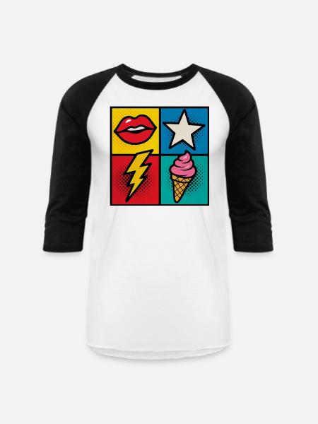 Kiss & Cone Pop - Unisex Baseball T-Shirt - white/black
