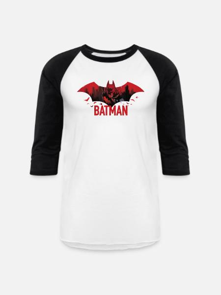 Batman With Bats And Red Batman Logo - Unisex Baseball T-Shirt - white/black