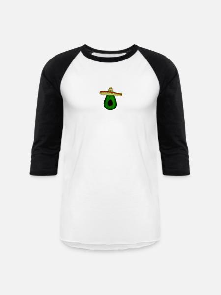 Mexican avocado with sombrero - Unisex Baseball T-Shirt - white/black