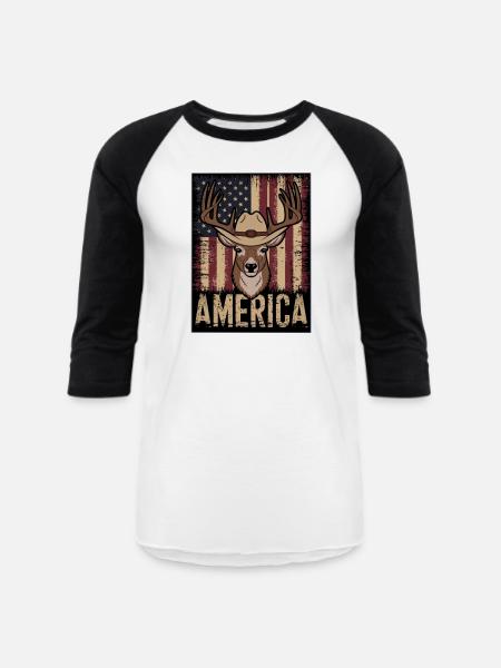 Deer Hunting American. - Unisex Baseball T-Shirt - white/black